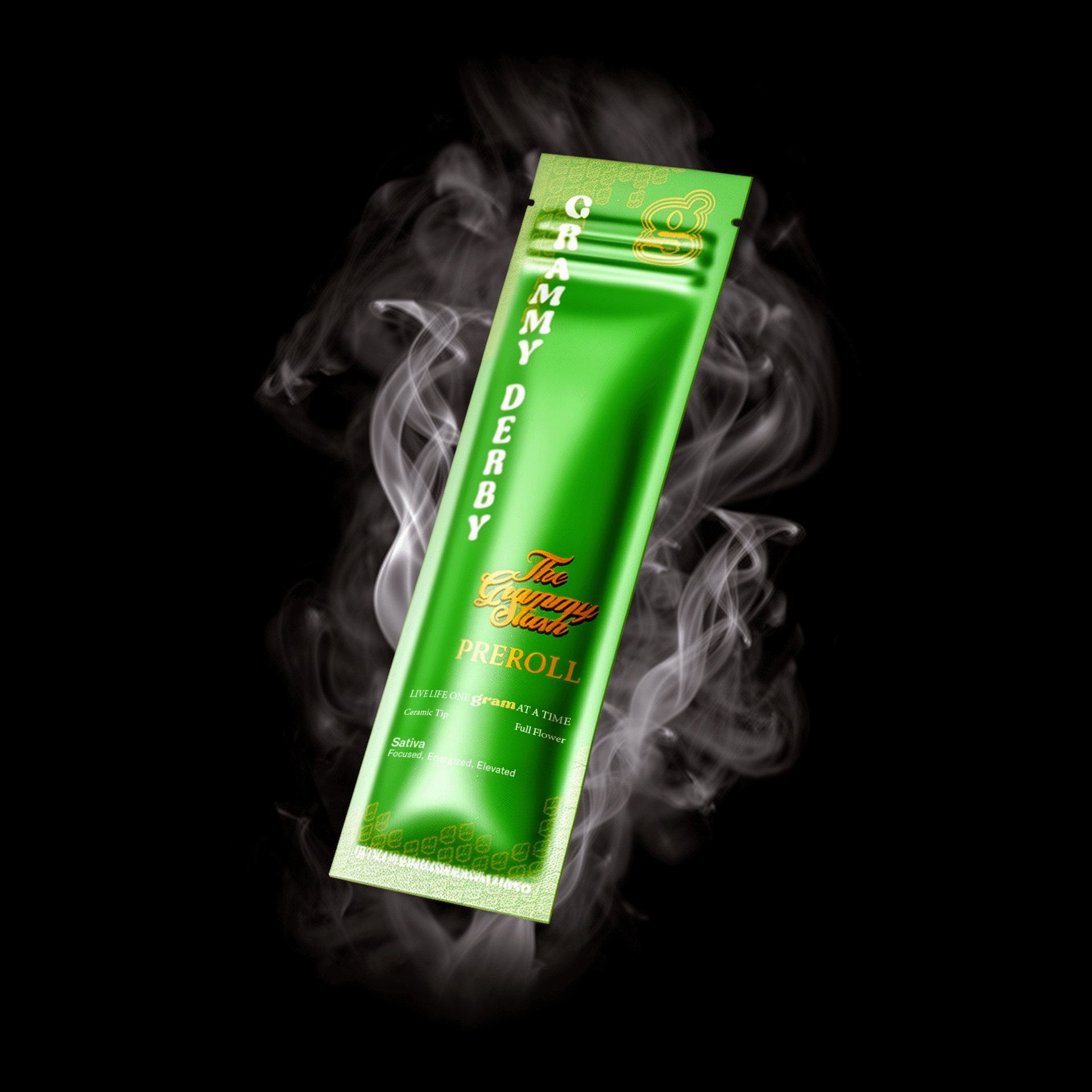 Ten cannabis pre-rolled joints arranged in a symmetrical fan shape.